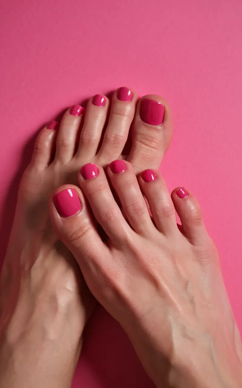 Bright magenta pedicure with glossy finish
