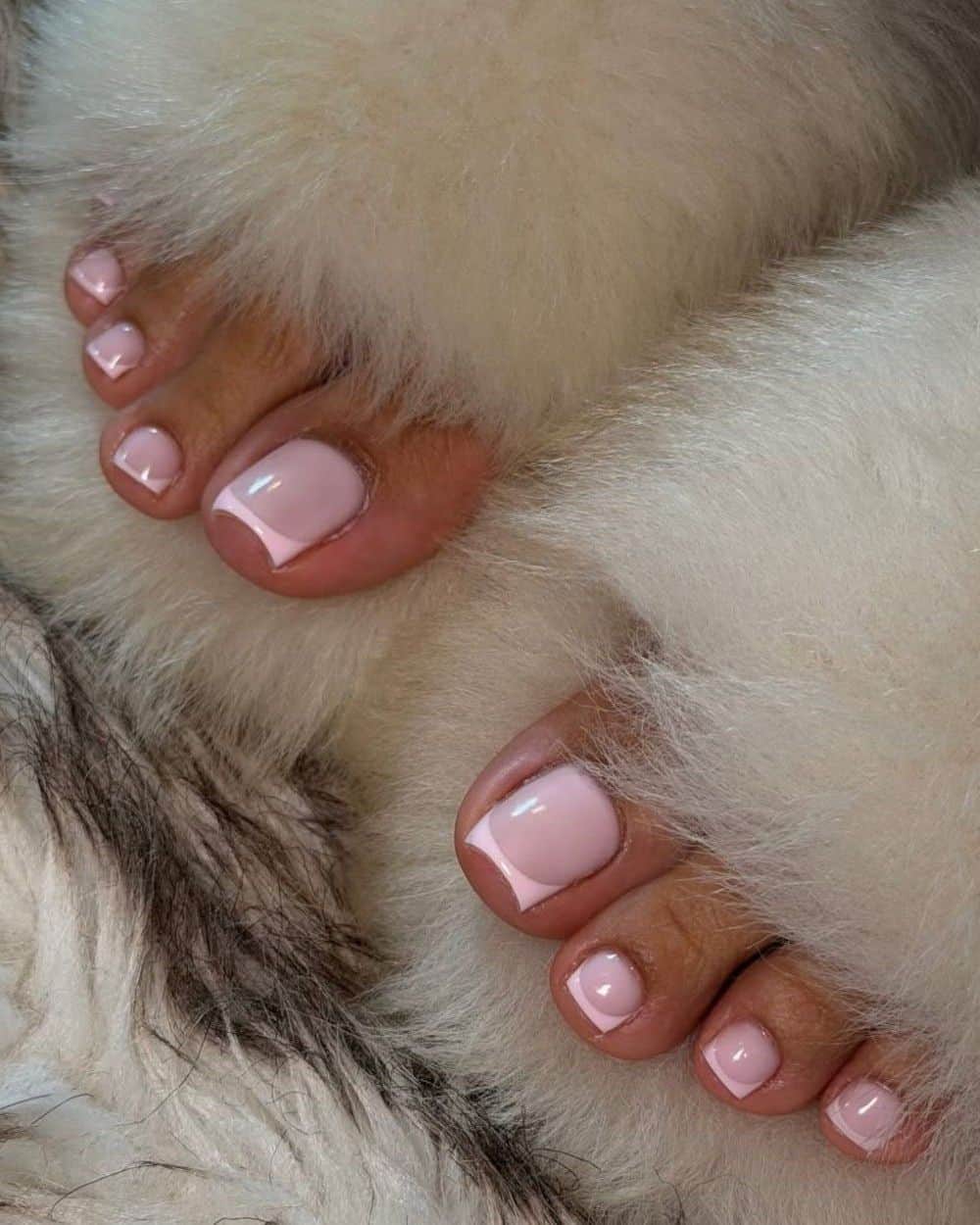 Soft blush pink pedicure on square nails