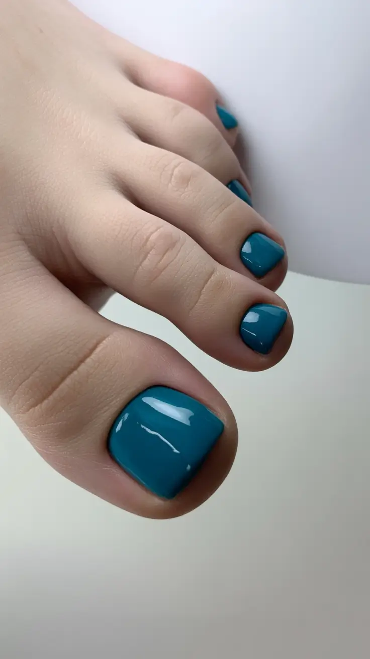 Teal turquoise pedicure with glossy finish