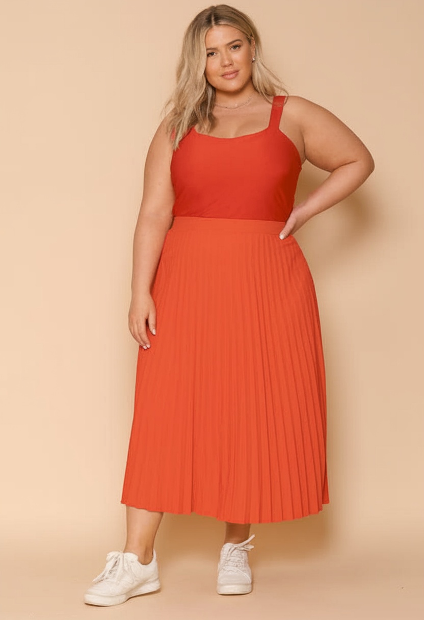 plus size orange pleated skirt with tank