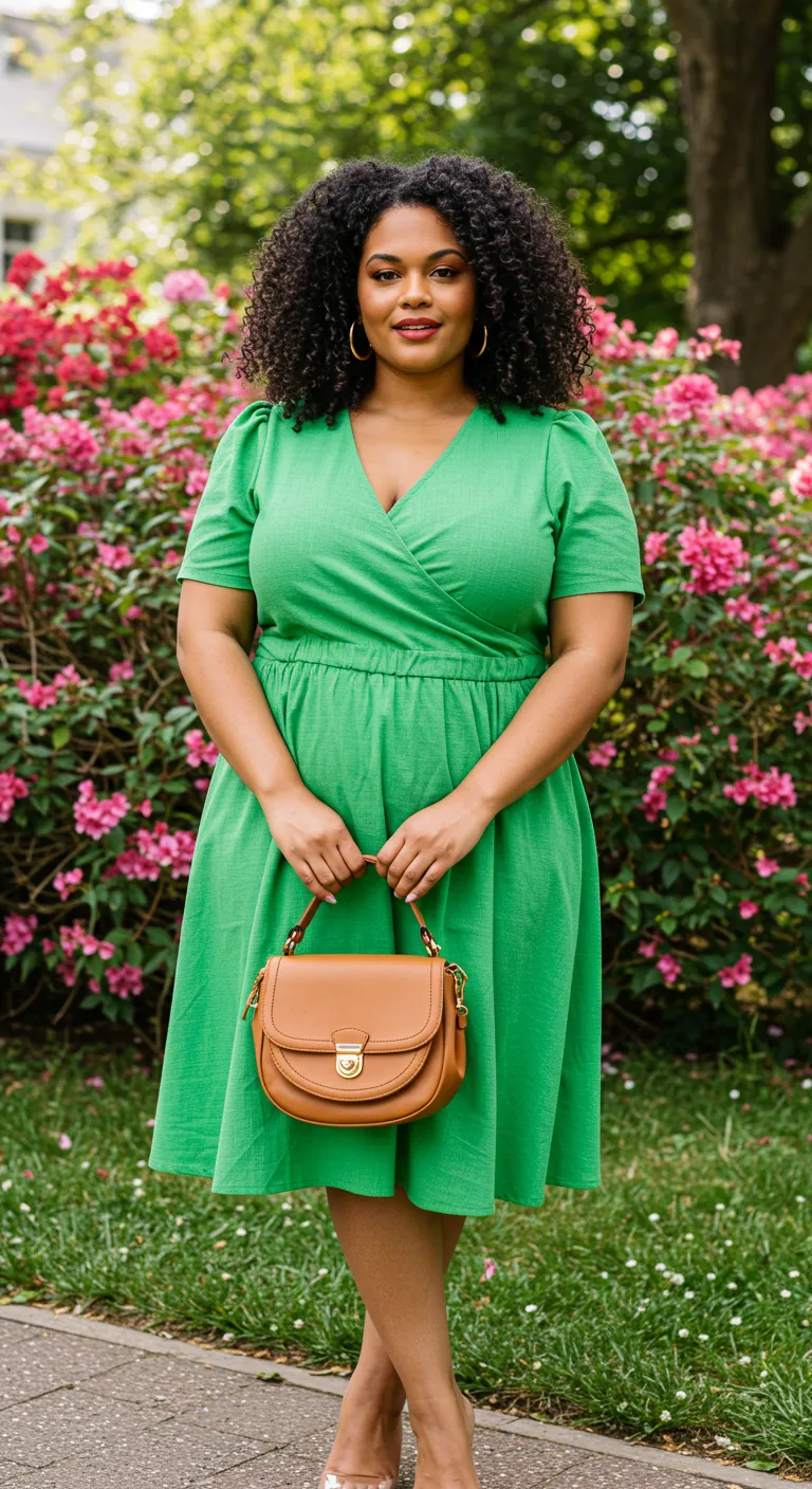 plus size green wrap dress with short sleeves