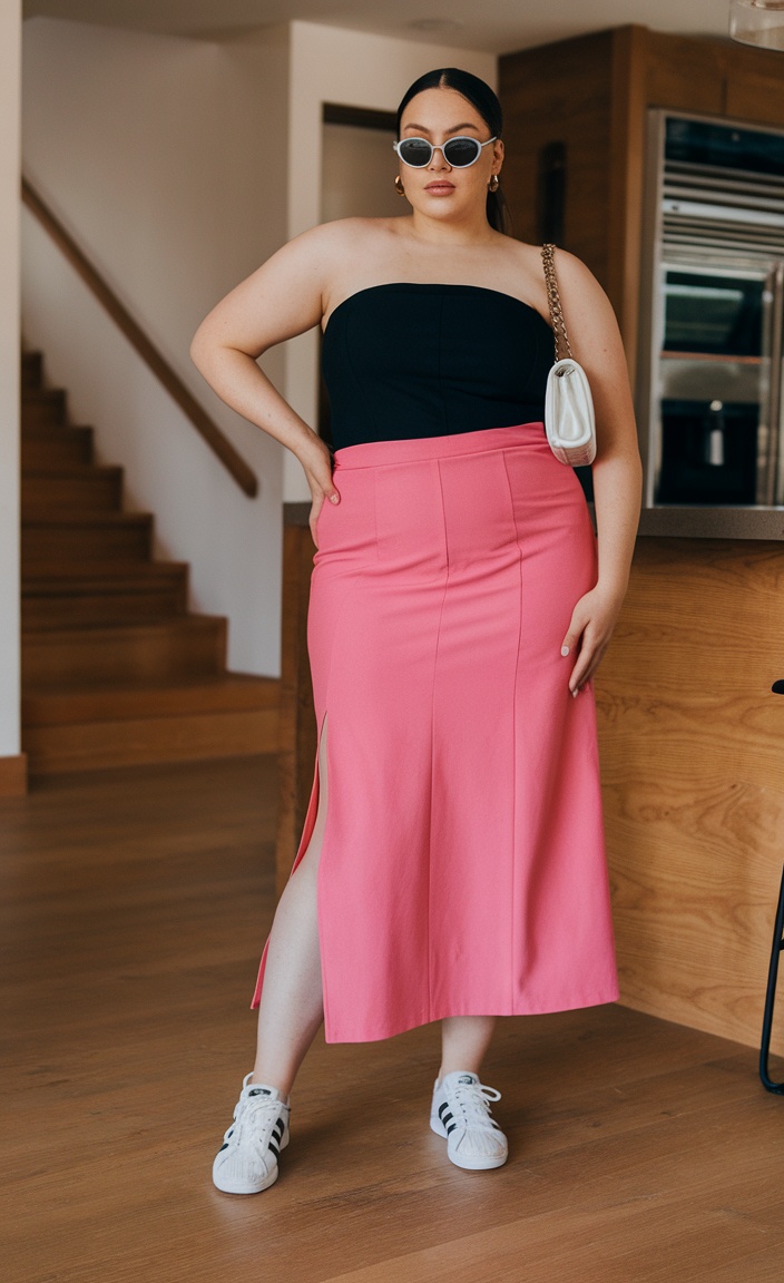plus size pink skirt with strapless top