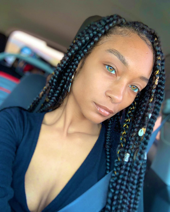 Box braids with beads protective style