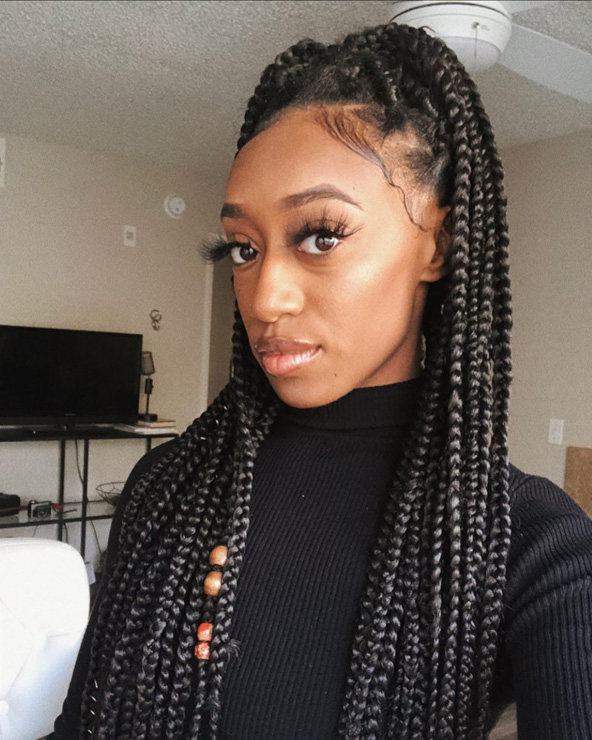 Long box braids with beads