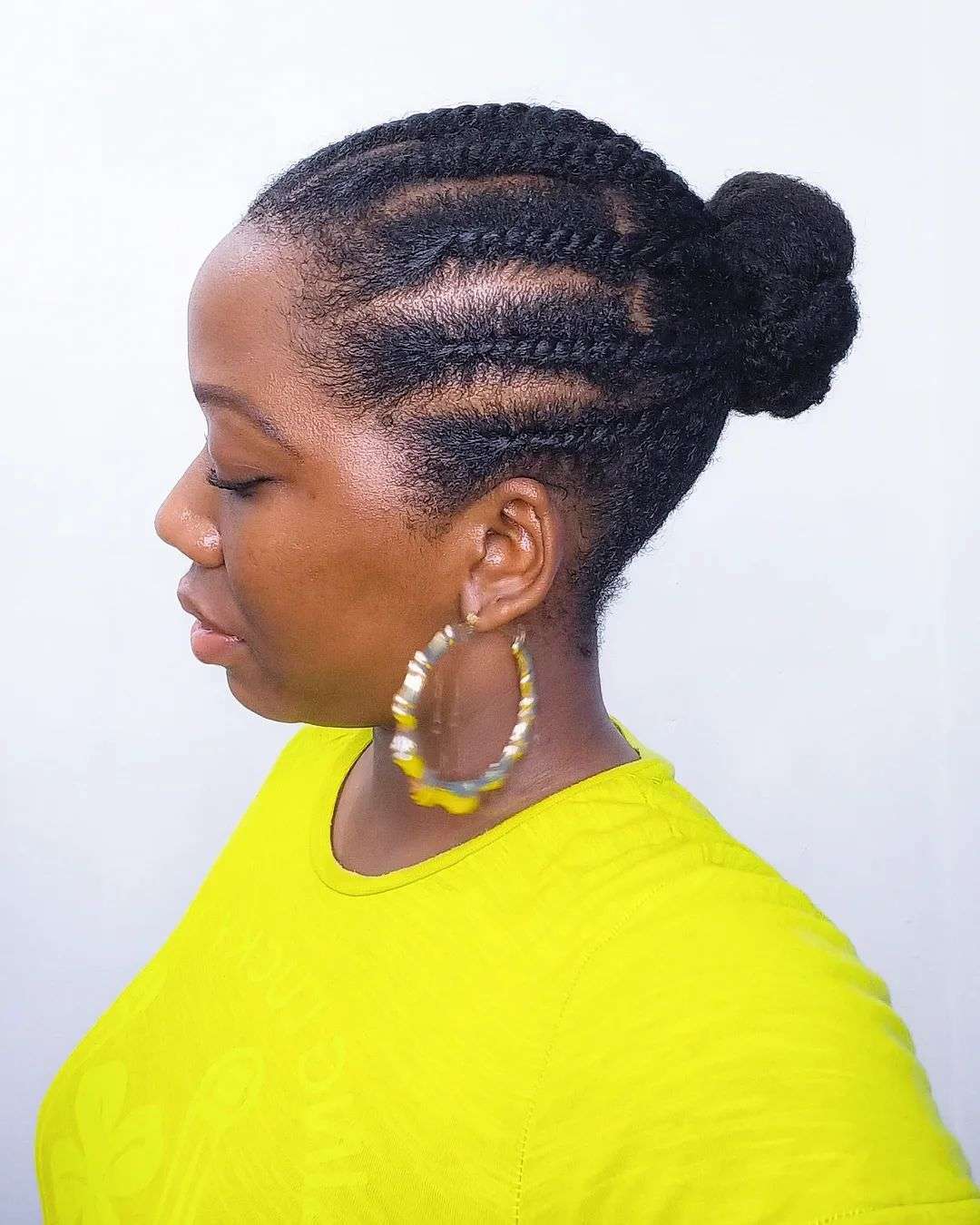 Classic cornrow bun for neat style