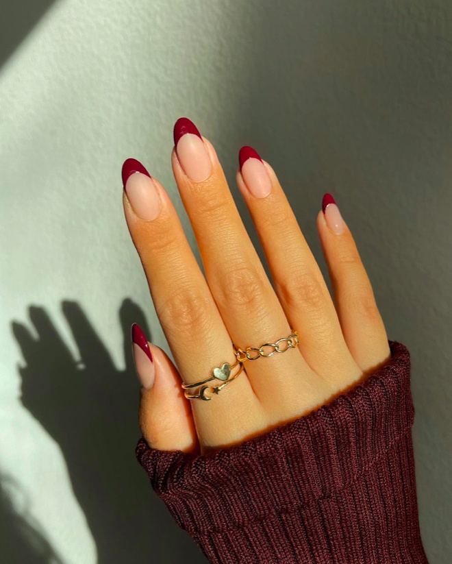 Classic red French tips on nails