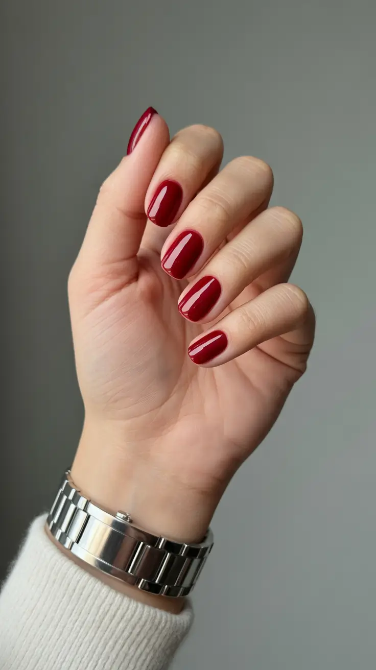 Glossy red short square nails