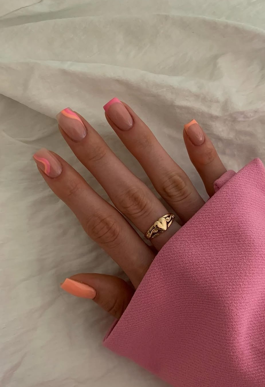 Square nails with neon ombre effect