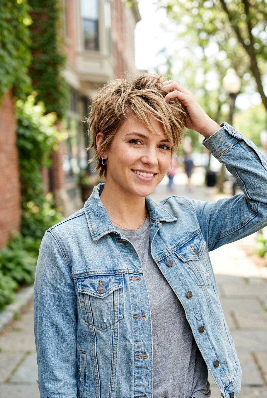 Pixie cut with wispy bangs