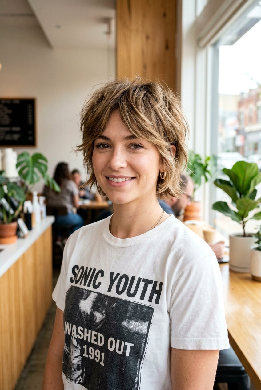 Textured shag with tousled bangs