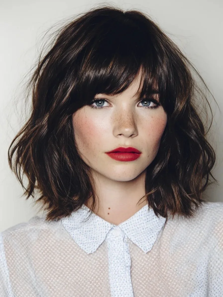 Wavy bob with full bangs