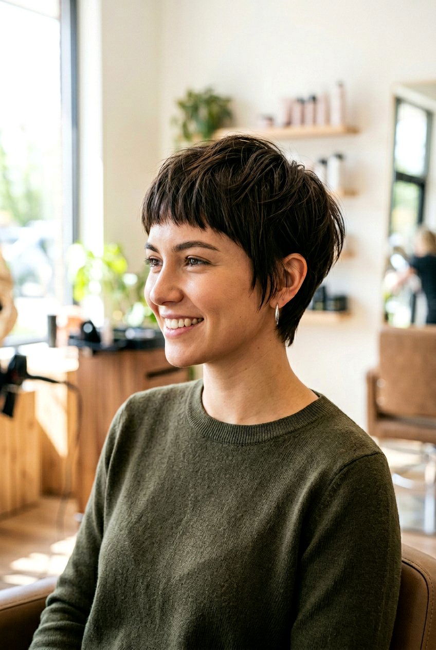 Textured pixie with short bangs