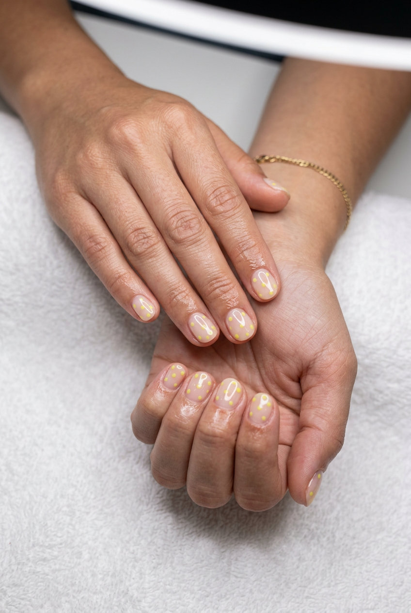 Short square nails with pastel letters, playful and modern.