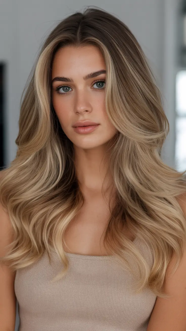Voluminous waves with soft side bangs on long hair