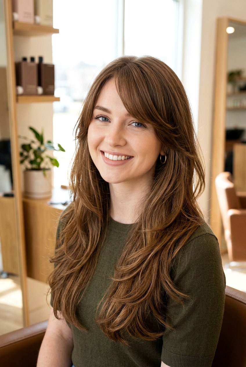 Long layers with soft side bangs