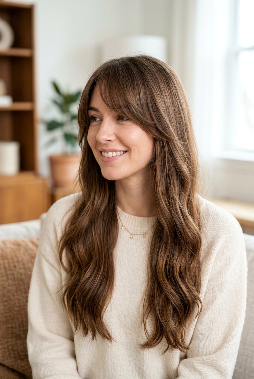 Long hair with subtle side bangs
