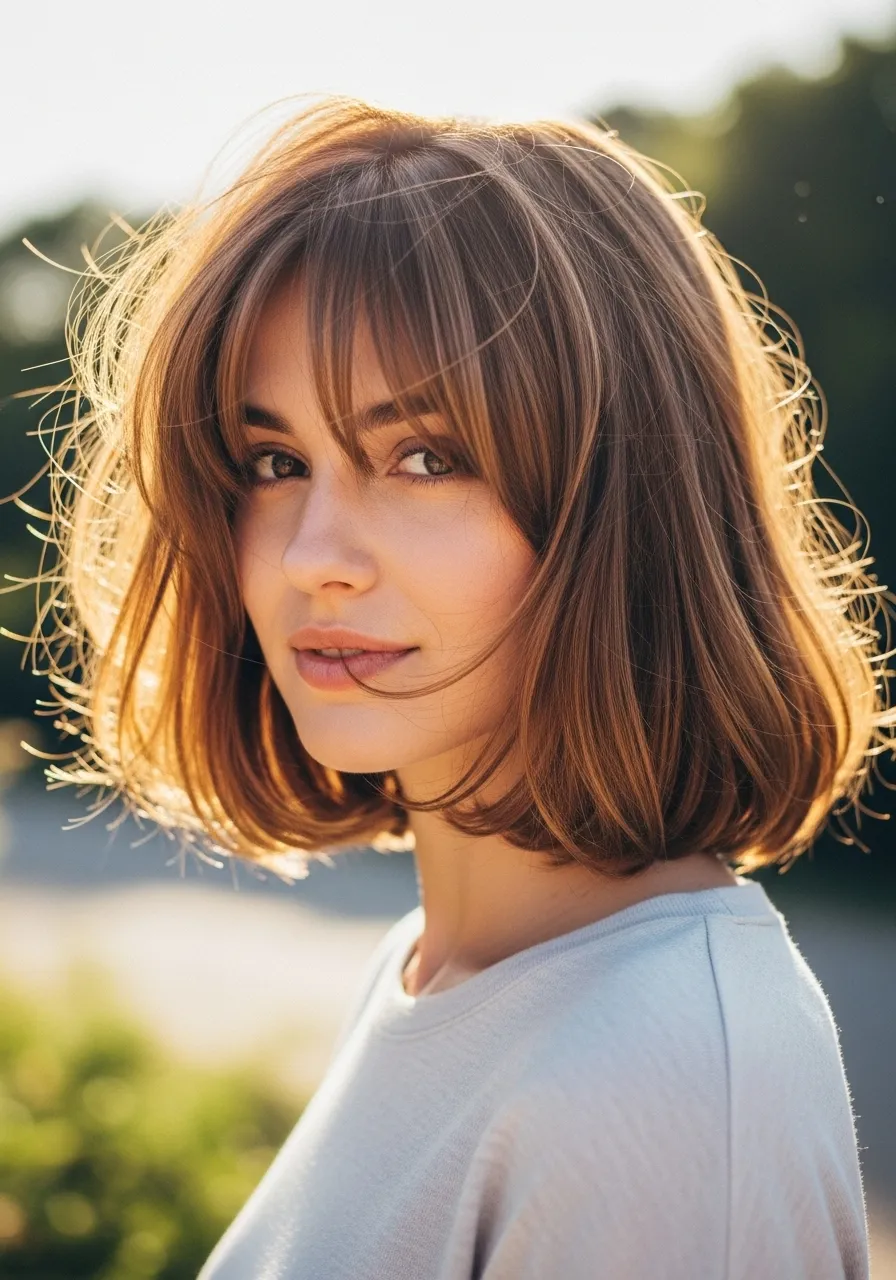 Textured bob with wispy bangs
