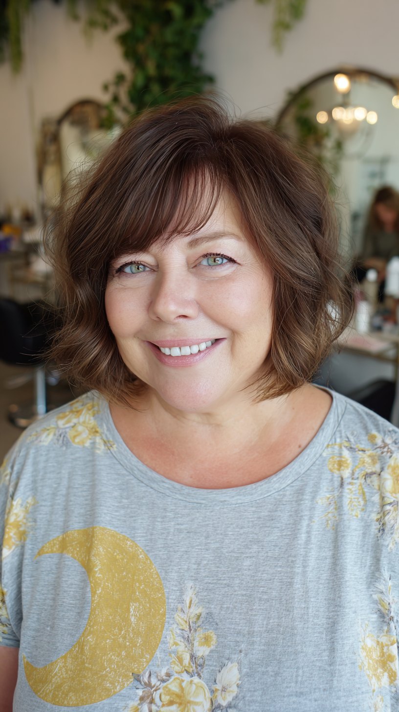 Soft bob with side bangs for mature women