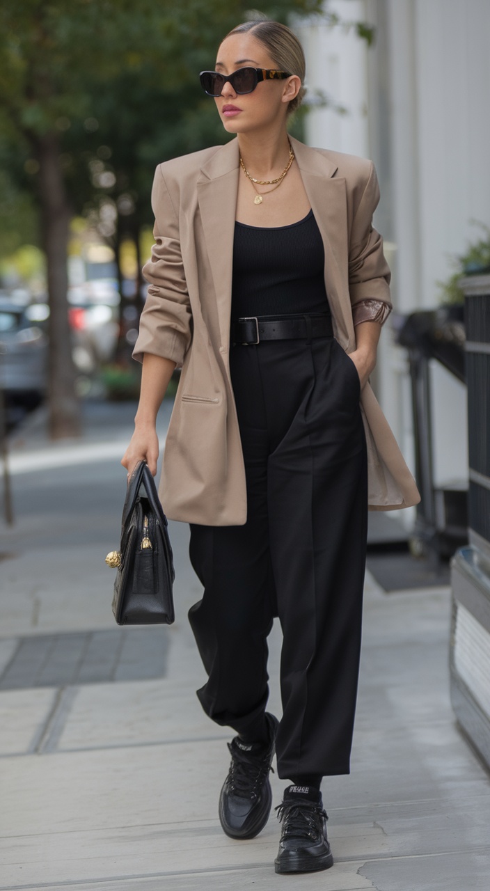 Tailored blazer with relaxed trousers for a power look