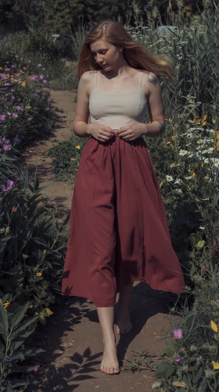 Spaghetti strap top with flowy skirt