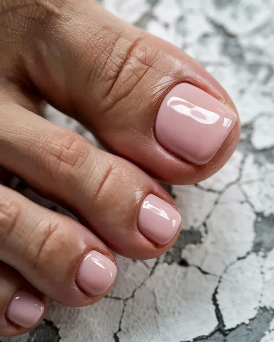 Classic nude toe nail design with a glossy finish for a polished look