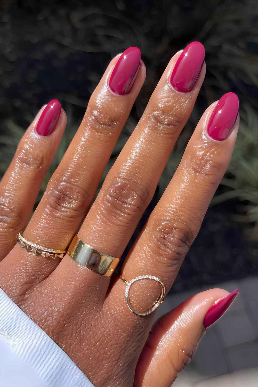 Berry nails, almond shape, vibrant and bold style