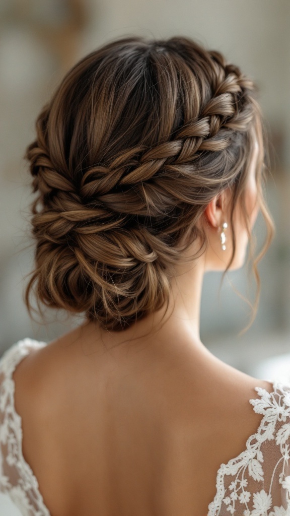 Elegant braided updo with soft bun finish
