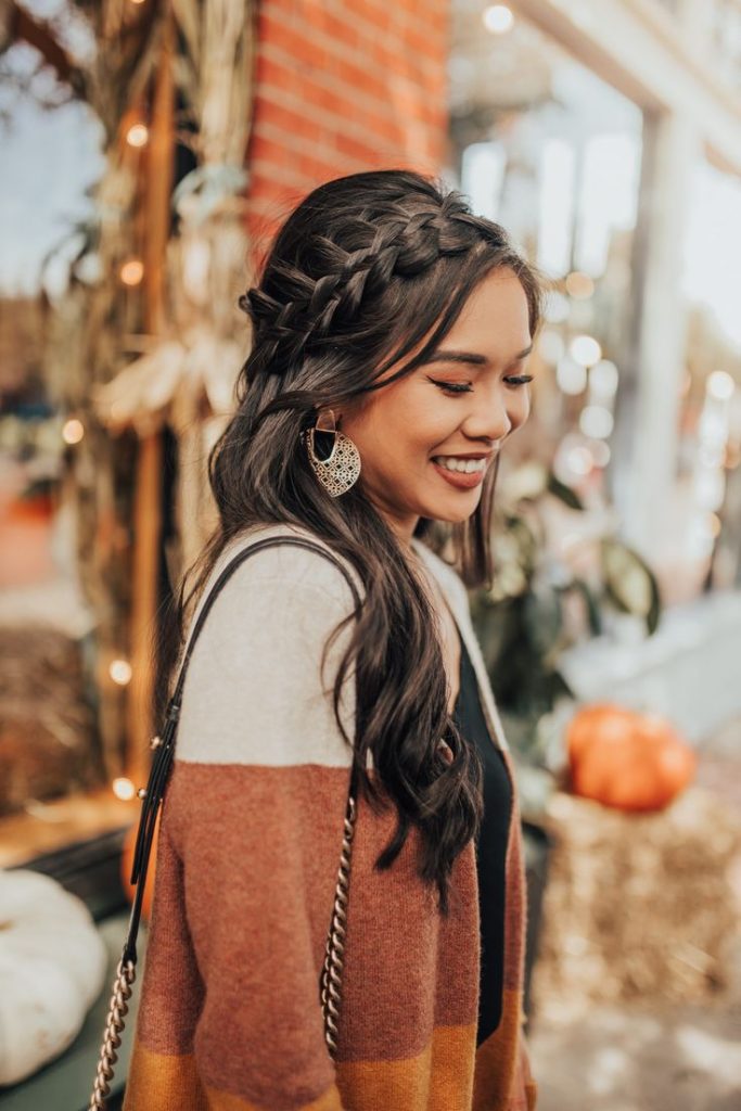 Boho braided half-updo with loose waves
