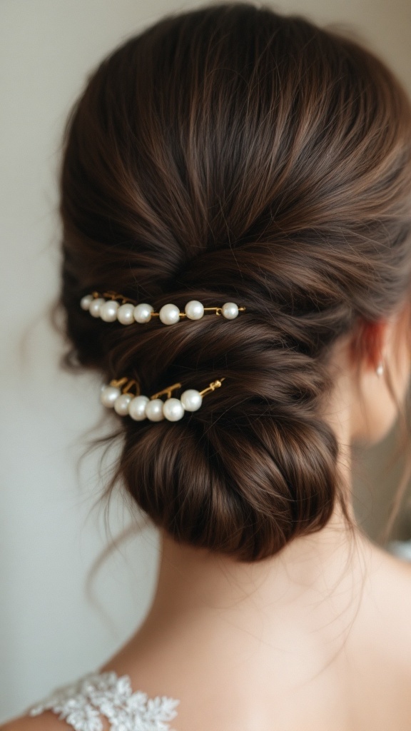 Timeless twisted bun with pearl accents