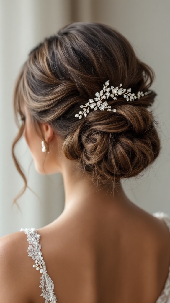 Elegant braided low bun with floral accent