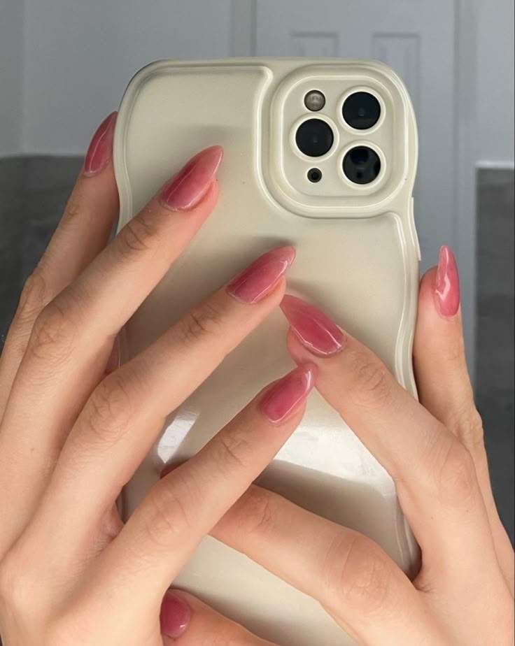 Glossy rose petal nails for an elegant, romantic look.