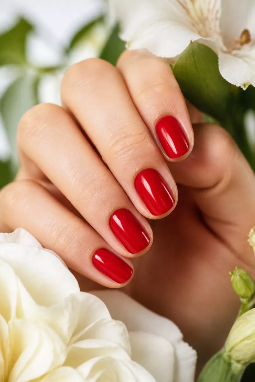 Classic red nails for a timeless, sophisticated look.