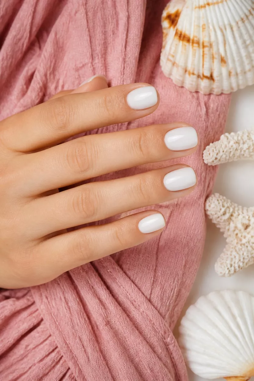 Classic white chic short nails.