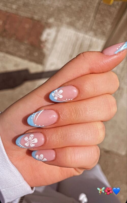 Floral elegance with blue accents.