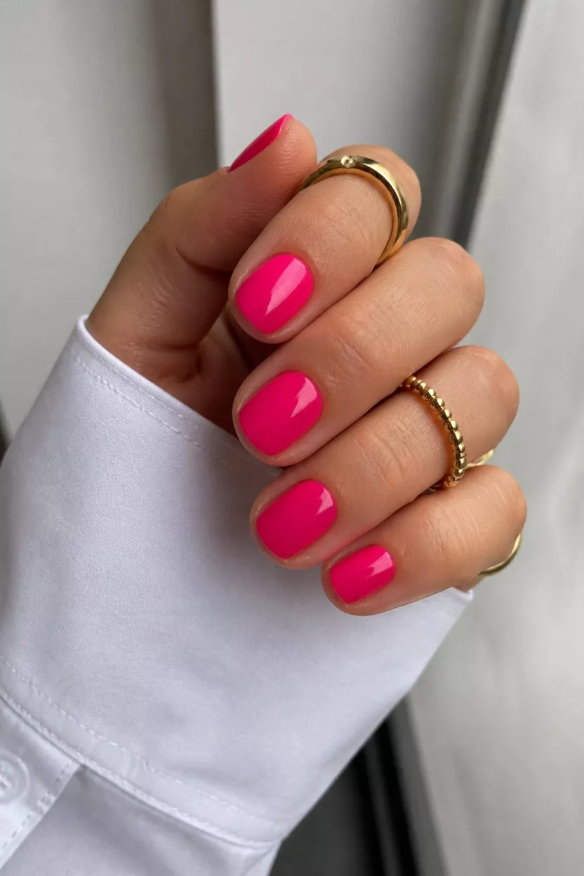 Bold fuchsia nails with a modern twist.