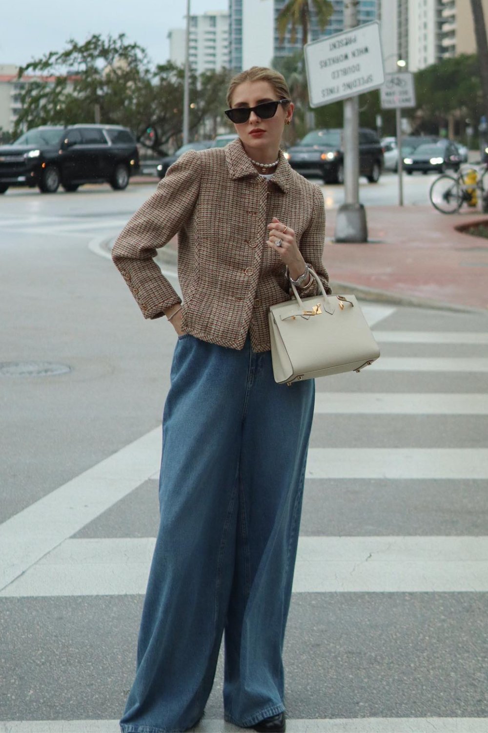 Tweed and denim for a textured look