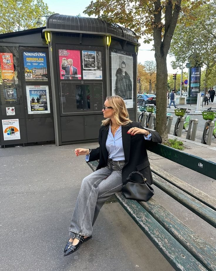 Classic black blazer with denim