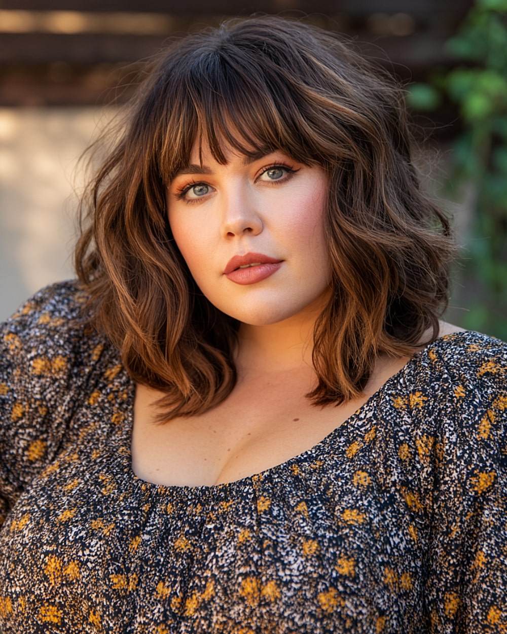 Textured lob with wispy bangs and volume