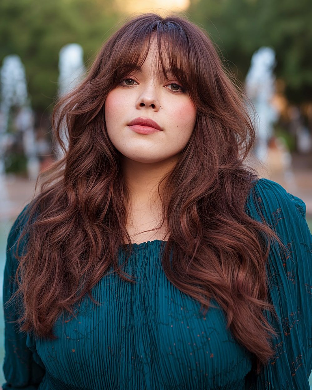 Romantic waves with curtain bangs and volume