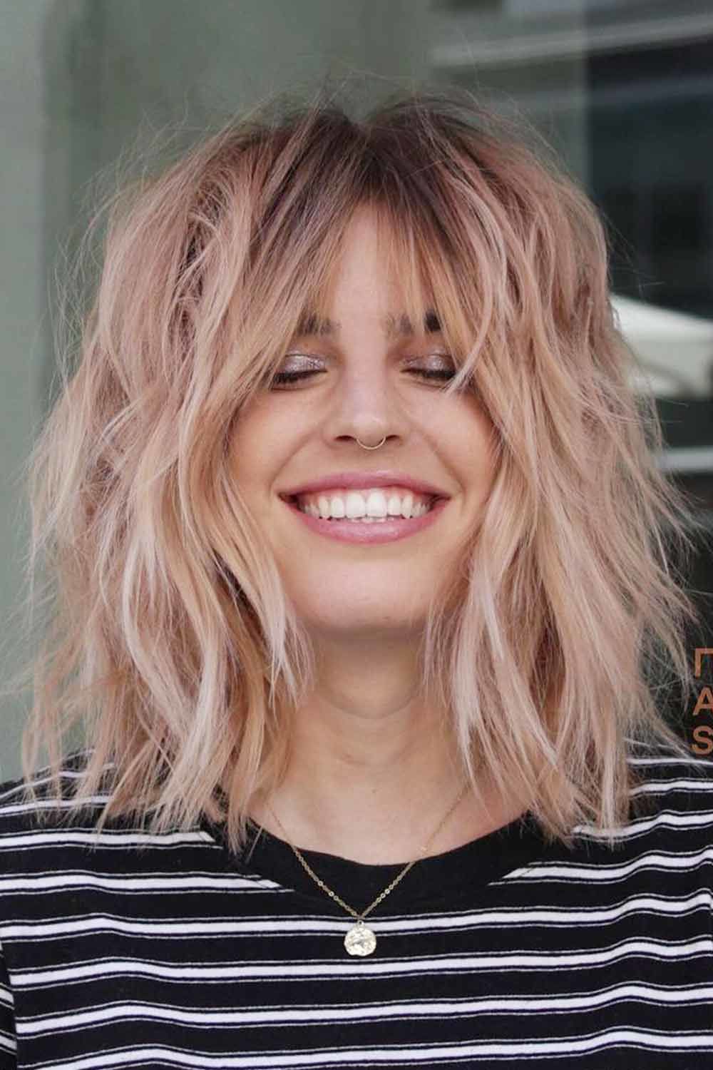 Messy bob with textured bangs and volume
