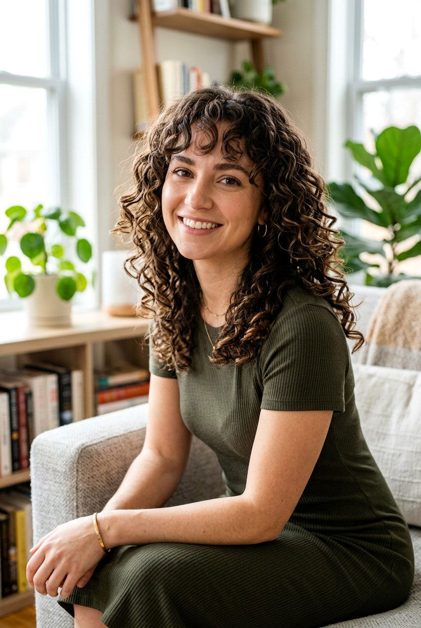 Curly layers with wispy bangs and natural curls