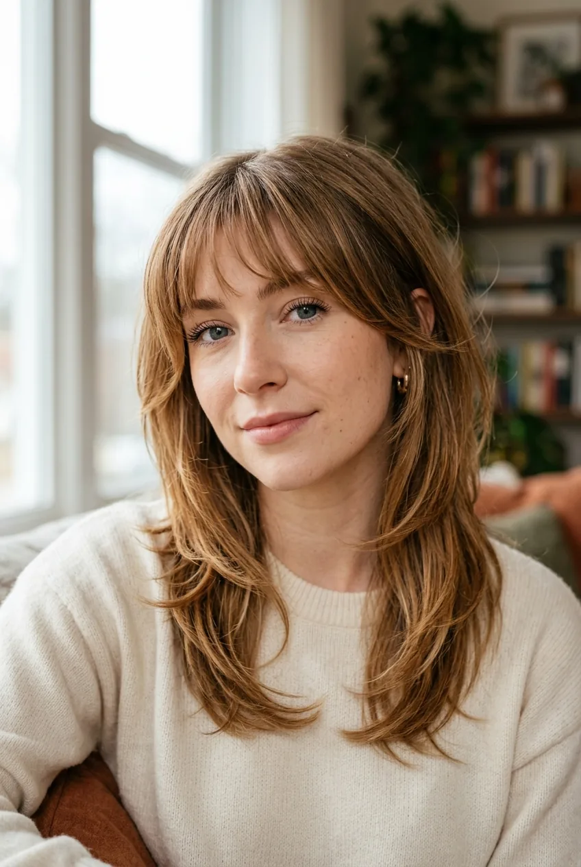 Effortless layers with wispy bangs and natural texture