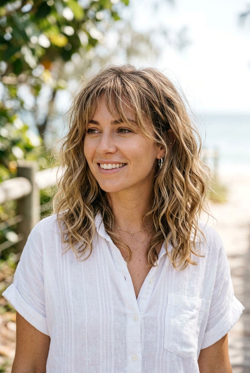 Beachy waves with wispy fringe and texture