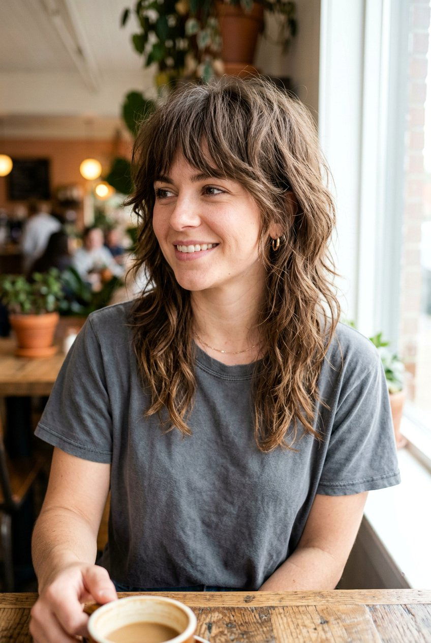 Effortless shag with wispy fringe