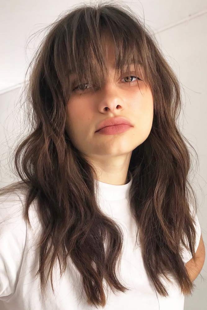 Textured layers with wispy bangs and volume