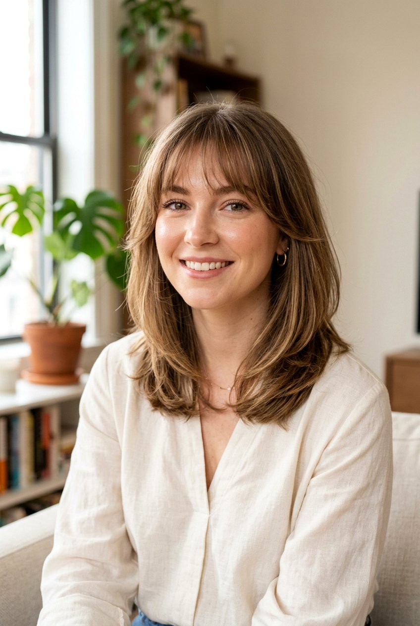 Layered waves with soft wispy bangs