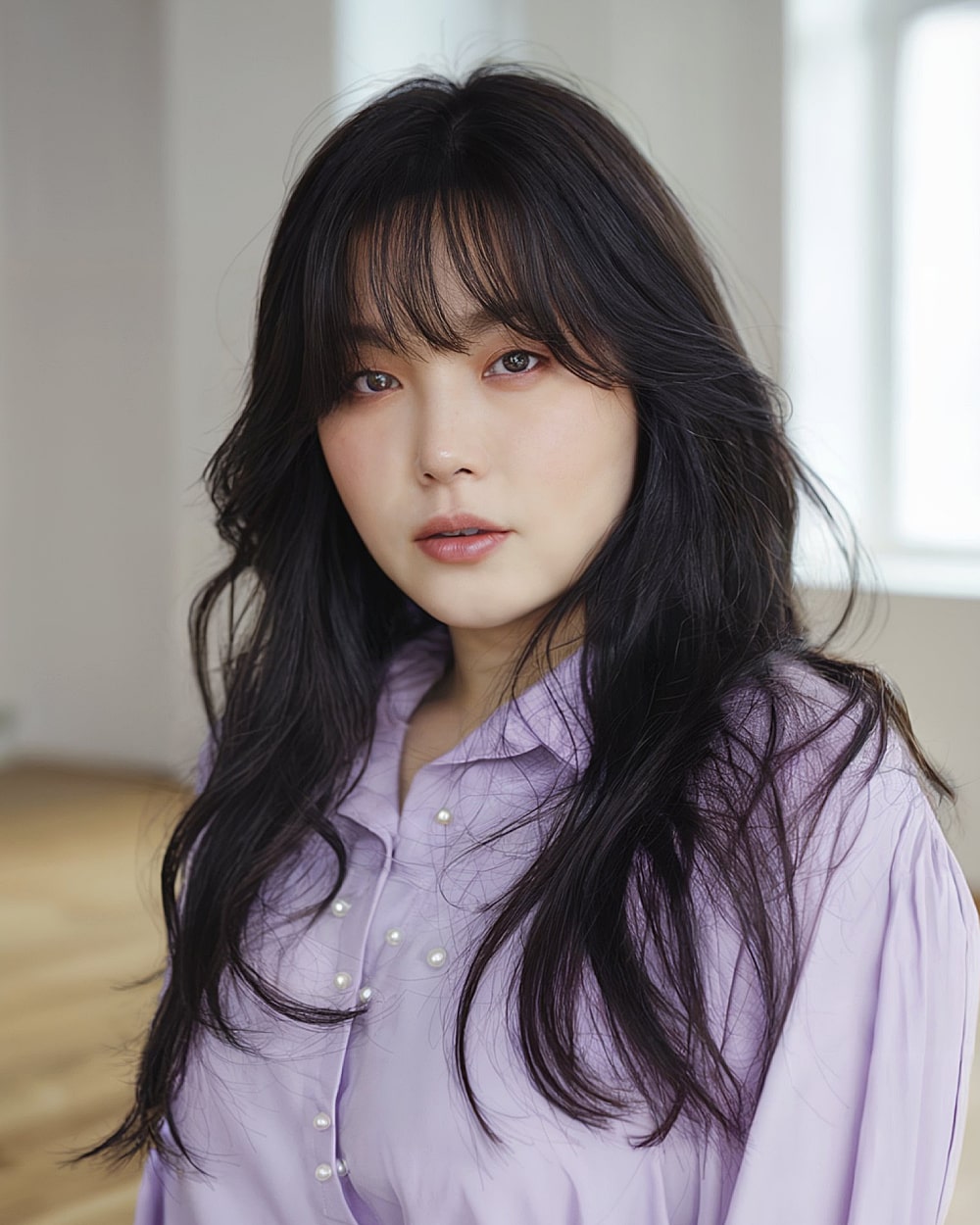 Dark layers with delicate wispy bangs