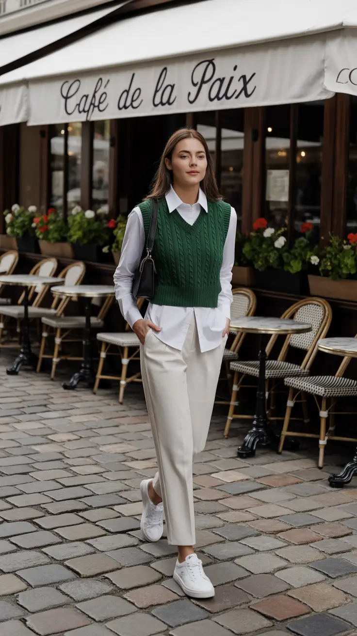 Layered vest and shirt, preppy urban style