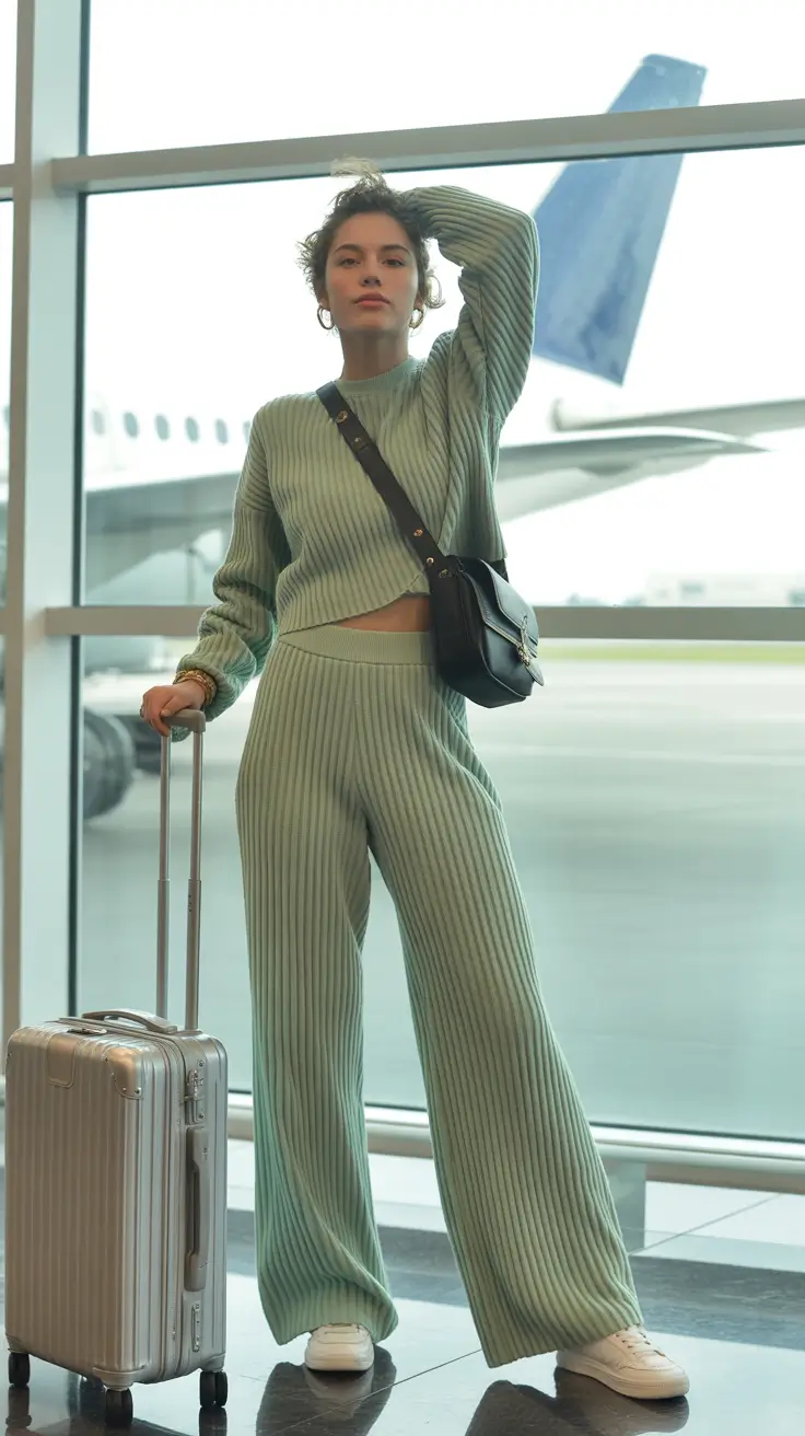 Mint knit set with suitcase, travel ease