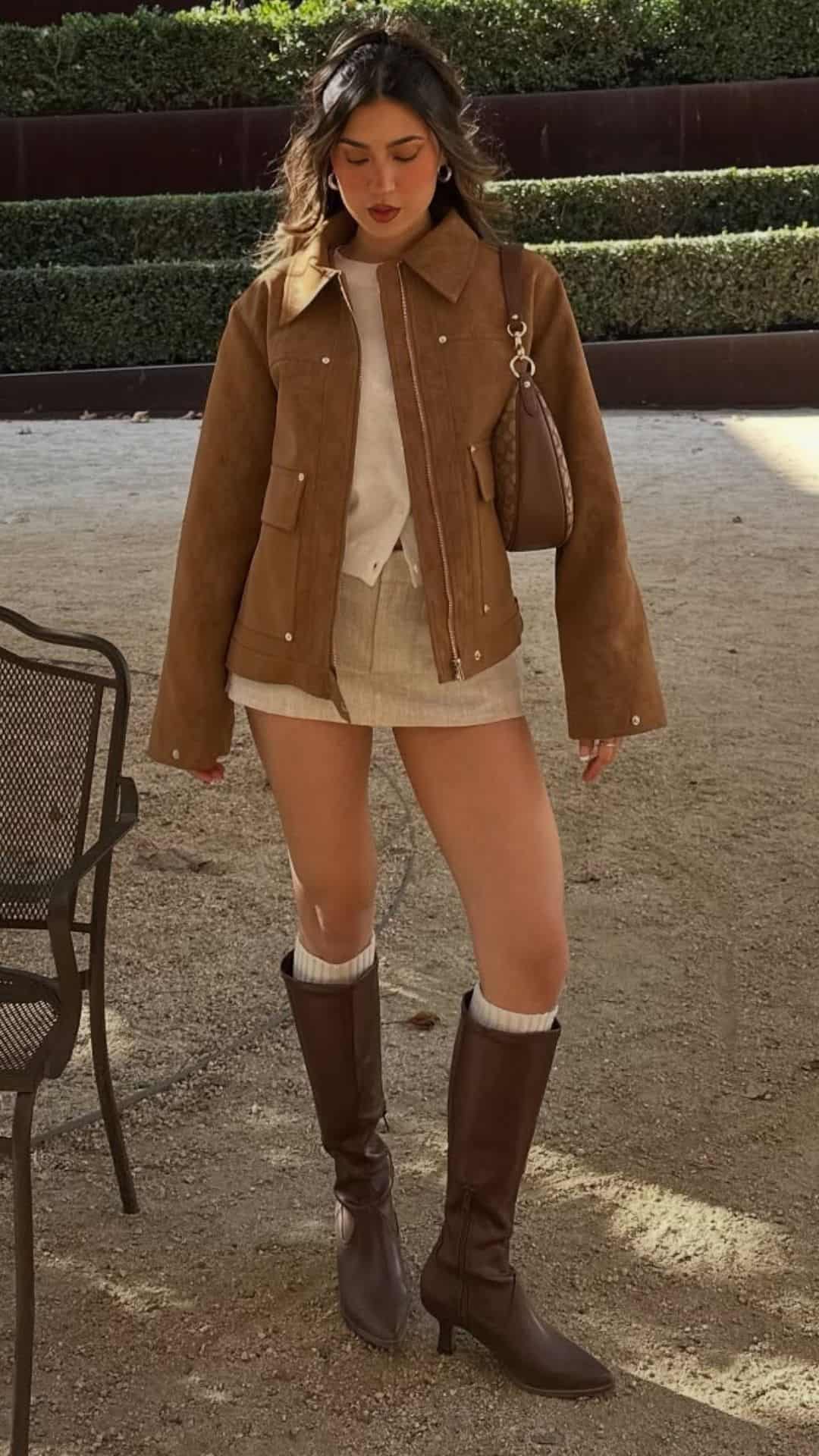 Suede jacket with shorts and boots